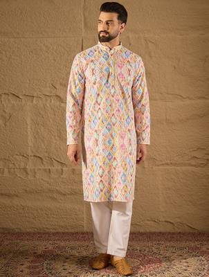 Men multi viscose rayon abstract embroidered straight kurta 5
