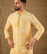 Men yellow viscose rayon shibori embroidered straight kurta