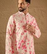 Men peach viscose rayon shibori embroidered straight kurta