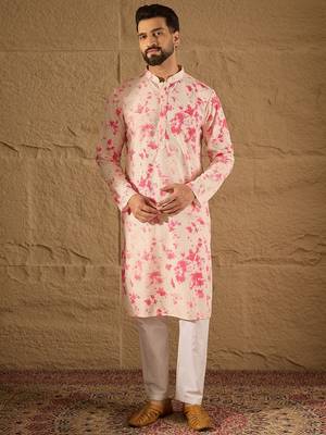 Men peach viscose rayon shibori embroidered straight kurta 2