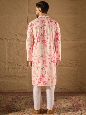 Men peach viscose rayon shibori embroidered straight kurta 4