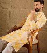 Men yellow viscose rayon shibori embroidered straight kurta