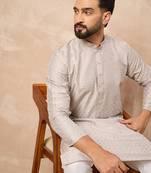Men grey silk geometric printed straight kurta