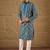 Men blue silk floral printed straight kurta