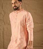 Men peach silk ethnic motifs printed straight kurta