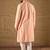 Men peach silk ethnic motifs printed straight kurta