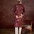 Men maroon silk blend floral printed straight kurta with trouser