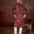 Men maroon silk blend floral printed straight kurta with trouser