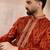 Men orange silk blend chevron printed straight kurta with trouser