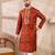 Men orange silk blend chevron printed straight kurta with trouser
