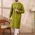 Men green viscose rayon chevron printed straight kurta with trouser
