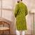 Men green viscose rayon chevron printed straight kurta with trouser