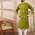 Men green viscose rayon chevron printed straight kurta with trouser
