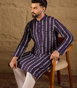 Men purple viscose rayon ethnic motifs printed straight kurta