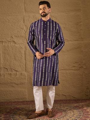 Men purple viscose rayon ethnic motifs printed straight kurta 1