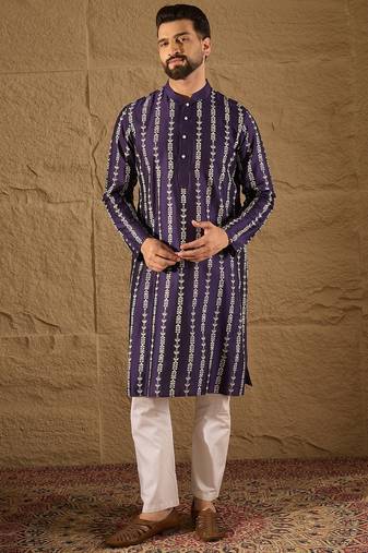 Men purple viscose rayon ethnic motifs printed straight kurta
