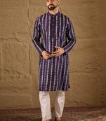 Men purple viscose rayon ethnic motifs printed straight kurta