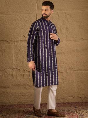Men purple viscose rayon ethnic motifs printed straight kurta 3