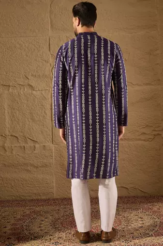 Men purple viscose rayon ethnic motifs printed straight kurta