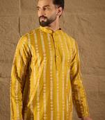 Men yellow viscose rayon ethnic motifs printed straight kurta
