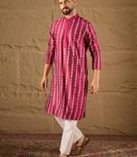 Men pink silk ethnic motifs printed straight kurta