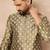 Men olive silk ikat printed straight kurta