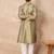 Men olive silk ikat printed straight kurta
