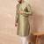 Men olive silk ikat printed straight kurta