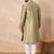 Men olive silk ikat printed straight kurta