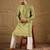 Men green silk geometric printed straight kurta