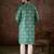 Men teal silk blend floral printed straight kurta with trouser