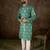 Men teal silk blend floral printed straight kurta with trouser