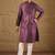 Men purple silk blend solid embroidered straight kurta