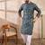 Men blue silk blend floral printed straight kurta with trouser