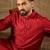 Men red silk blend solid embroidered straight kurta