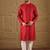 Men red silk blend solid embroidered straight kurta