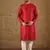 Men red silk blend solid embroidered straight kurta