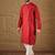 Men red silk blend solid embroidered straight kurta