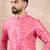 Men pink silk blend ethnic motifs printed straight kurta with trouser