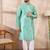 Men teal silk blend ethnic motifs printed straight kurta with trouser