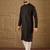 Men black silk blend solid embroidered straight kurta