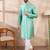 Men teal silk blend ethnic motifs printed straight kurta with trouser