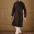 Men black silk blend solid embroidered straight kurta
