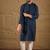 Men blue viscose rayon solid embroidered straight kurta