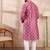 Men pink silk blend abstract printed straight kurta with trouser
