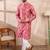 Men pink silk blend abstract printed straight kurta with trouser