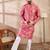 Men pink silk blend abstract printed straight kurta with trouser
