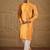 Men yellow silk blend ikat printed straight kurta