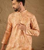 Men orange silk blend ethnic motifs embroidered straight kurta