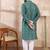 Men green silk blend ethnic motifs printed straight kurta with trouser